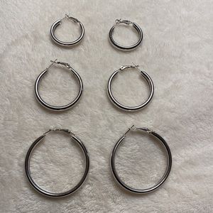 NWOT 3 Pairs Silver tone hoop Earrings